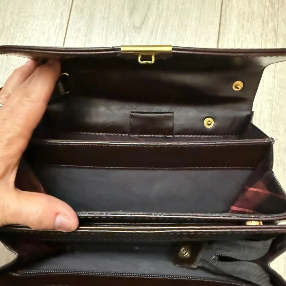 Petek 1855 Men's Wristlet Purse Handbag Leather Brown Gold Tone Hardware